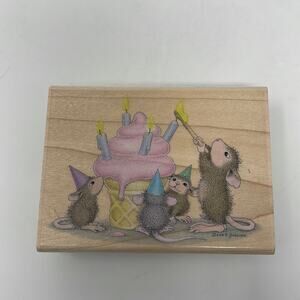 Retired House-Mouse Mice Cream Celebration 2003 wooden rubber stamp
